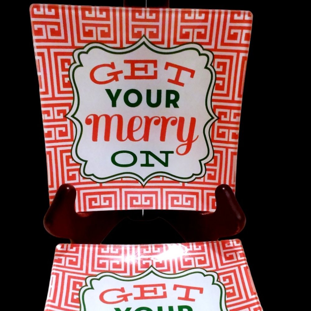 Christmas Dessert Plates,  Glass Plates,  Snack Plates,  Country Cottage Plates